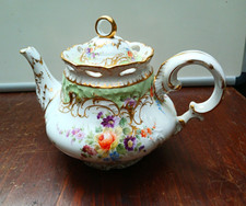 Antique Richard Klemm Dresden Germany Porcelain Floral Teapot Gold Gilt c1900 picture
