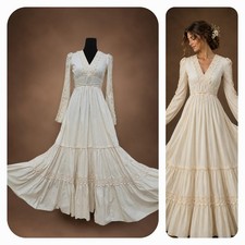 VTG 70s Gunne Sax Jessica San Francisco Ivory Prairie Maxi Dress Boho/Wedding Dr picture