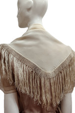 Antique 20s Vintage 1930s Rayon Fringe Triangle Scarf Deco Shawl FINE MATERIALS picture