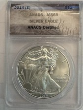 2014 (S) 1oz  0.999 FINE SILVER. AMERICAN SILVER EAGLE. ANACS CERTIFIED MS-69. picture