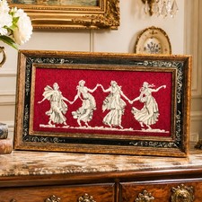Neat Antique Framed Needlepoint Neoclassical Dancers Grand Tour Style Wall Art picture