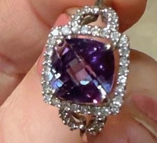 STUNNING VINTAGE Zales JEWELERS LAB ALEXANDRITE & REAL DIAMOND HALO RING picture