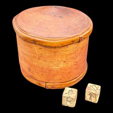 Antique Shaker Round Tapered Pantry Box /w Pair Of Stone Dice **See Photos picture