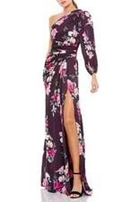 Mac Duggal Plum Purple Floral Floral One-Shoulder Side Slit Gown Size Large $398 picture