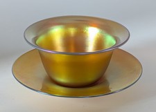 Signed STEUBEN Gold AURENE Iridescent Art Glass Bowl and Underplate No Reserve picture