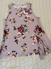 Torrid Super Soft Tank Top Size 1 1X Floral Mauve Pink Sleeveless Tunic Blouse picture