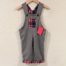 Overalls 100% Wool Baby Boy 9M Reversible Gray & Blue Checkered Lined Preppy picture