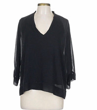 ZARA WOMAN Black Sheer Chiffon V-Neck Long Sleeve Pullover Blouse Size L picture