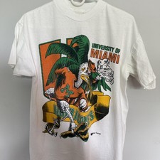 University of Miami Hurricanes White Short Sleeve Remake T shirt Vtg HN7658 picture