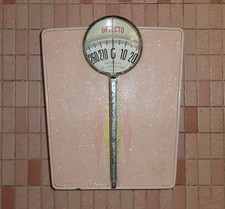 Vintage Detecto Pink Bathroom Scale w/ Gold flake atomic diamond shapes mcm picture