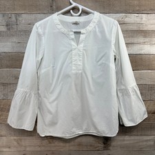 Talbots Petites Womens White 3/4 Sleeve Ruffle Cuff V-Neck Tunic Top SP Small P picture