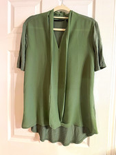 H by Halston Women’s Green Solid V-Neck Short Sleeve Pullover Blouse Small picture
