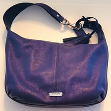 Coach Purple Pebbled Leather Hobo Shoulder Bag Tassel Silver Zip Detach Strap picture