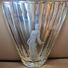 Orrefors - Vintage Swedish Crystal Vase Etched Lady w/Birds - Numbered Piece picture