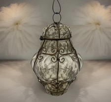 Vintage Venetian Blown Caged Glass Ceiling Light Italian Chandelier Murano picture