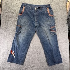 Vintage Don Jeans Mens 44x31 Blue Cotton Denim Straight Baggy Leatherette Trim picture
