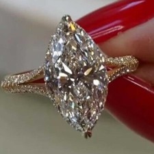 3Ct Marquise Cut Moissanite Split Shank Engagement Ring 14K Yellow Gold Plated picture