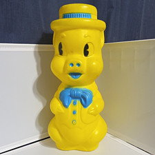 Vintage 1964 A.J. Renzi Blow Mold Piggy Bank Yellow Blue Plastic 15