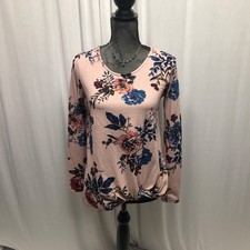 Lildy Pink Floral Knot Front Tunic Womens Size Small Medium Long Sleeve Top NEW picture