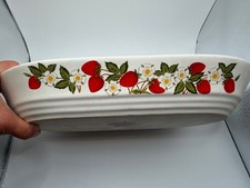 VTG Action Strawberry Divided Casserole Baking Dish Japan Stoneware Cottagecore picture