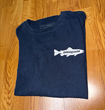 Patagonia Men's Blue Cotton Knit Fish Logo Graphic Tee (L) picture