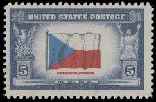1943, USA, CZECHOSLOVAKIA 5C, DOUBLE IMPRESSION OF RED ENGR. COLOR, NH, SC.#910a picture