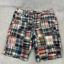 NWOT Gap Khakis Men Lived In Shorts Cotton Plaid Madras Sz 32 Patchwork Rode picture