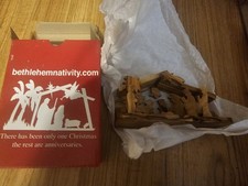 Bethlehem Nativity Olive Wood Hand Carved Set Christmas Holiday In Box picture