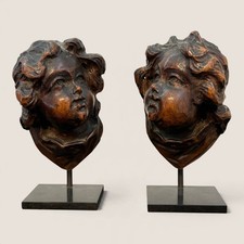 Pair of Antique Carved Wooden Cherubs picture