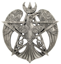 Large Crescent Raven Pentacle Plaque - Wiccan Pagan Stone Finish Dryad Design picture