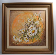 Vintage Flower Power Daisies Daisy Retro Groovy Art Framed Signed Oil Textured picture