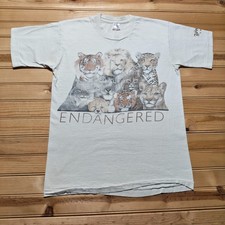 Vintage 90s Endangered Wild Cats Animals Nature Graphic T-Shirt USA - Medium picture