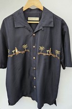 Men's Island Republic Black Button-Up Shirt, Size Large, Embroidered picture