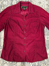 Eddie Bauer Women's M Tall Red Corduroy Cotton Collared Long Sleeve Button-Up picture