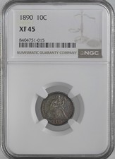 1890-P 10C SEATED LIBERTY SILVER DIME PHILADELPHIA NGC XF45 #8404751-015 TONED picture