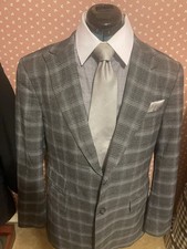 The Prominent English Laundry 2pc Suit Gray Plaid 44R, 37 Waist Peaked Collar picture
