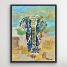 ARivers Impressionistic Art Elephant Painting 14x11 Canvas Signed Original Decor picture