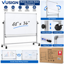 VUSIGN 48x36 Mobile Double Sided Magnetic Whiteboard Rolling Dry Erase Stand picture