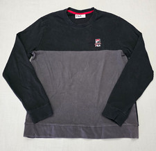 FILA Black Gray Colorblock Fleece Cotton Logo Crewneck Pullover Sweatshirt L picture