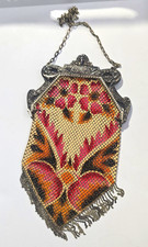 Gorgeous Antique Victorian 1920's Mandalian Mfg. Co. ? Enameled Metal Mesh Bag picture