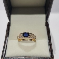 1.40 Ct Oval Cut Natural Sapphire & Diamond Wedding Ring 14K  Yellow Gold picture