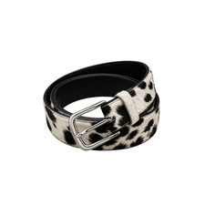 Cowhide Hair On Leather Belt Black White Western Statement Buckle picture