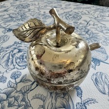 RARE Vintage Silver Plate Apple Condiment Jar w/ Spoon, Elegant MCM Dining picture