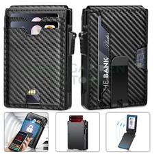 2026 Men's Slim PopUp Bifold Carbon Fiber Wallet & RFID Blocking & Money Clip US picture
