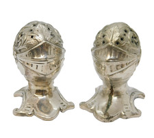 Victorian Mappin & Webb Pair of Silver Plated Knights Helmet Pepper Shakers picture