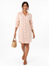 Self Contrast Pink Cotton Gauze Shirt Dress Size S Boho Beach Casual picture