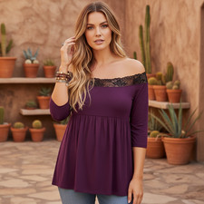 Torrid 1X Purple Off Shoulder Top Babydoll Lace Boho Whimsigoth Witchy Moody picture