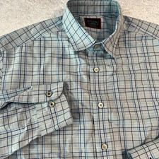 UNTUCKit Men’s M Blue White Check Cotton Button-Up Relaxed Wrinkle 48