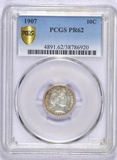 1907 PROOF BARBER DIME PCGS PR62 PLEASING PROOF TYPE picture
