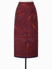 Vintage COLDWATER CREEK  Y2K   100% SILK  Boho Paisley Midi Skirt  Burgundy  12P picture